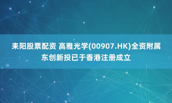 耒阳股票配资 高雅光学(00907.HK)全资附属东创新投已于香港注册成立