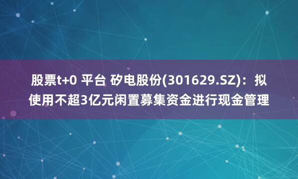 股票t+0 平台 矽电股份(301629.SZ)：拟使用不超3亿元闲置募集资金进行现金管理