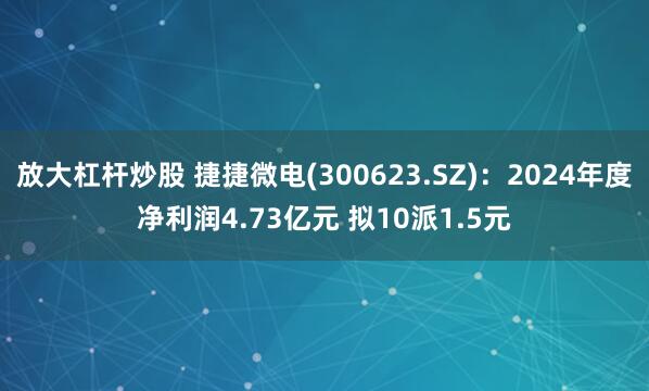 放大杠杆炒股 捷捷微电(300623.SZ)：2024年度净利润4.73亿元 拟10派1.5元